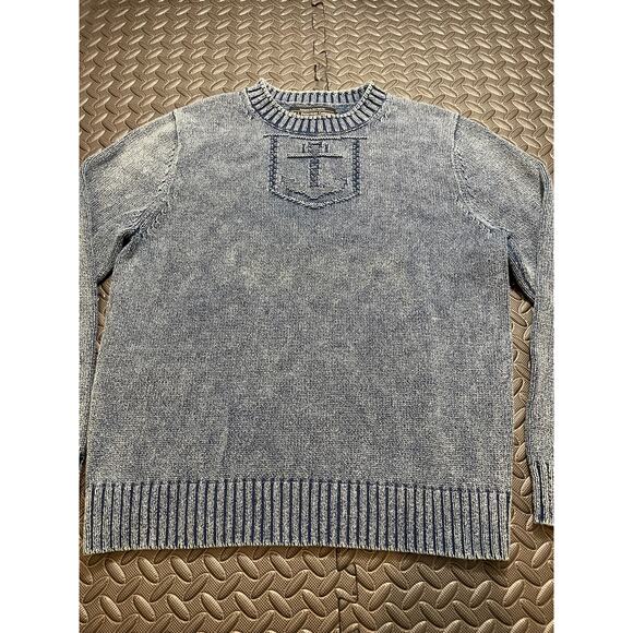 The J Peterman Company Indigo Dye Knit Sweater Sailor Anchor Nautical Mens Med - Picture 2 of 8